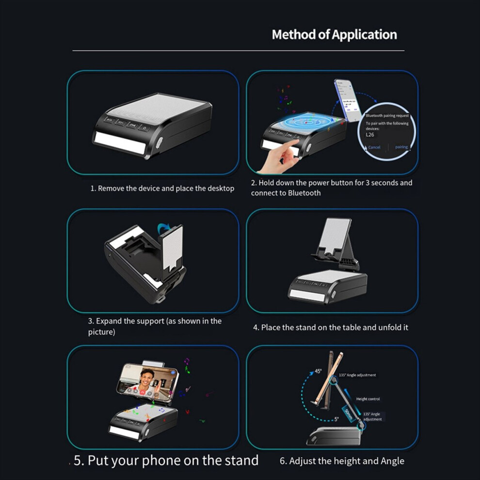Mobile Phone Holder With Bluetooth Speaker Led Built-In Microphone Portable Foldable Cell Stand Light 4851702398386