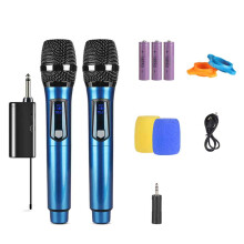 Drahtloses dynamisches Metallmikrofon mit wiederaufladbarem Empfänger für Karaoke, Gesang und Hochzeiten (Blau)