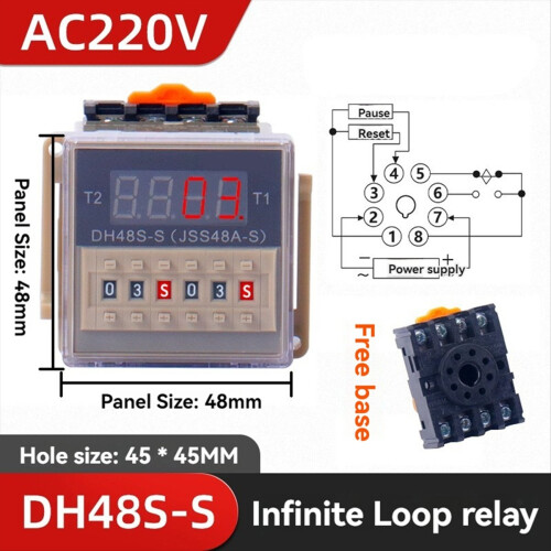DH48S-S 12V Time Relay AC220V Repeat Cycle with Socket DH48S Series Delay Base 1