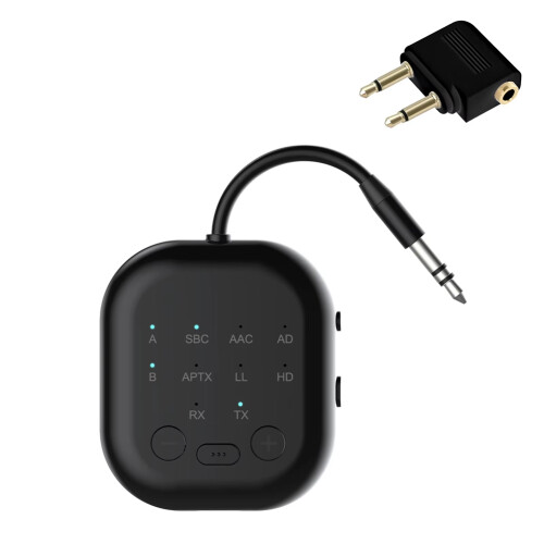 Bluetooth 5.3 Transceiver -Adaptive High-Definition Low Latency Wireless Audio Adapter for Airplanes/TV/Car