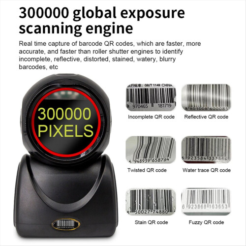2D-Omnidirektionaler Barcode-Scanner, 1D-QR-Code-Desktop-Auto-Sense-Bar-USB-Data-Matrix-Lesegerät, Sensor, Schwarz 1