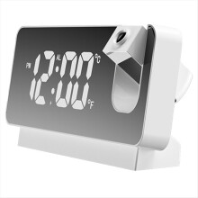 Digital Mirror 180 Projector on Ceiling Bedside Alarm Clock USB Charging for Bedroom Living Room White