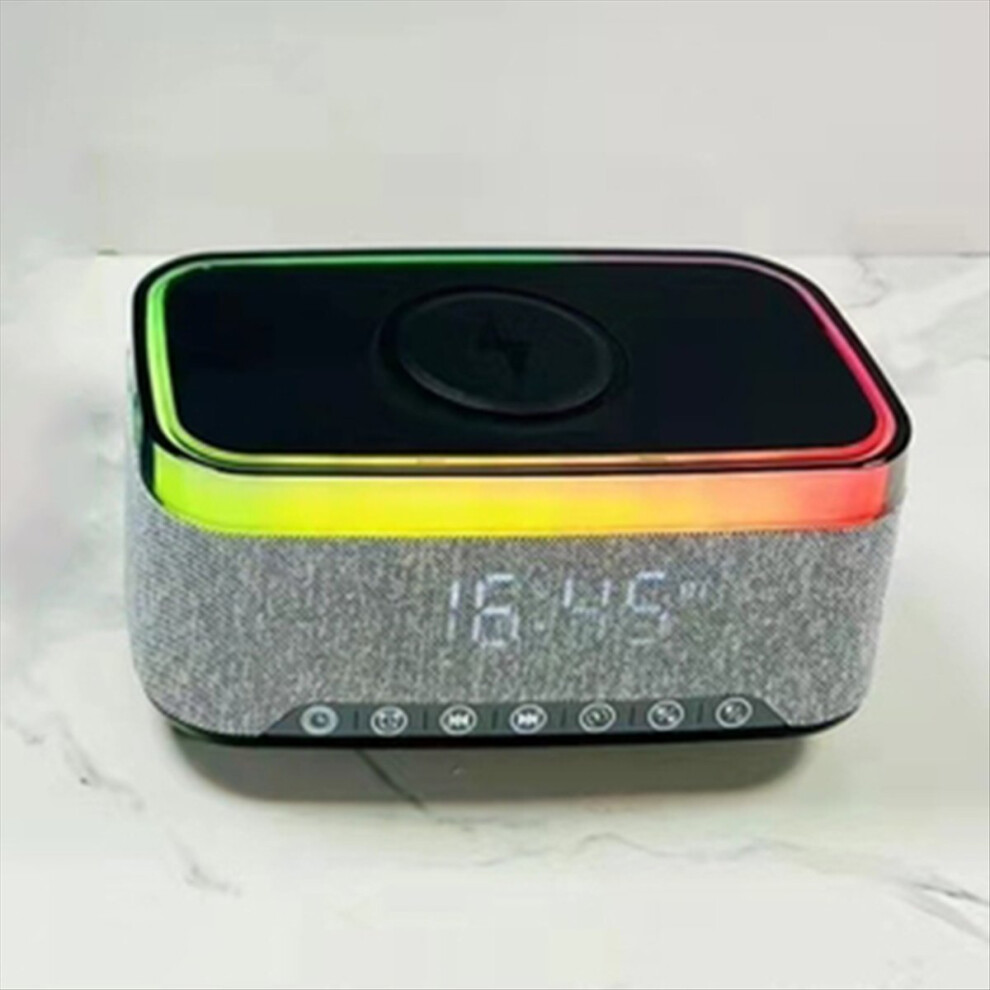 Bluetooth Speaker With Wireless Charging Led Ambient And Alarm Clock- Fm Radio Usb 15W Light/Black 4852299588686