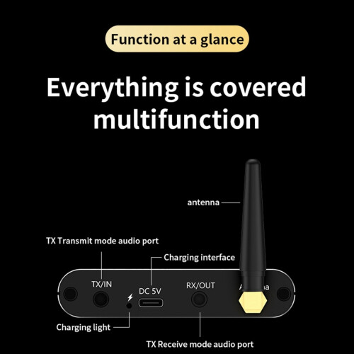 Bluetooth 5.4 Audio Adapter Aux Receiver Transmitter 2 in 1 Wireless Music Amplifier Support USB Playback 2