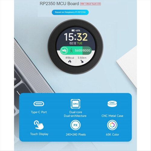 RP2350 MCU Board Microcontroller Development with 1.28-Inch Round Touch LCD Display 240x240 Six- Sensor 1