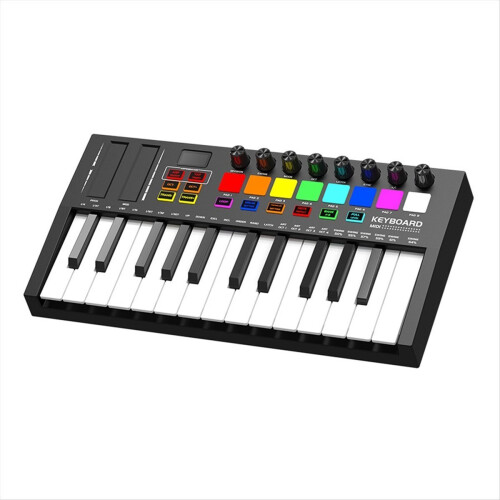 Mini Portable MIDI Control Keyboard, USB, Sequencer Backlit Drum Pads, 8 Knobs, OLED, 25-Key Controller 2
