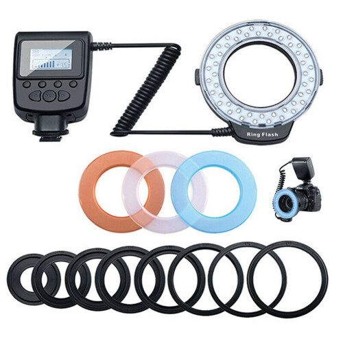 Makro-LED-Ringblitzlicht-Set mit 8 Adaptern für DSLR-Kameras