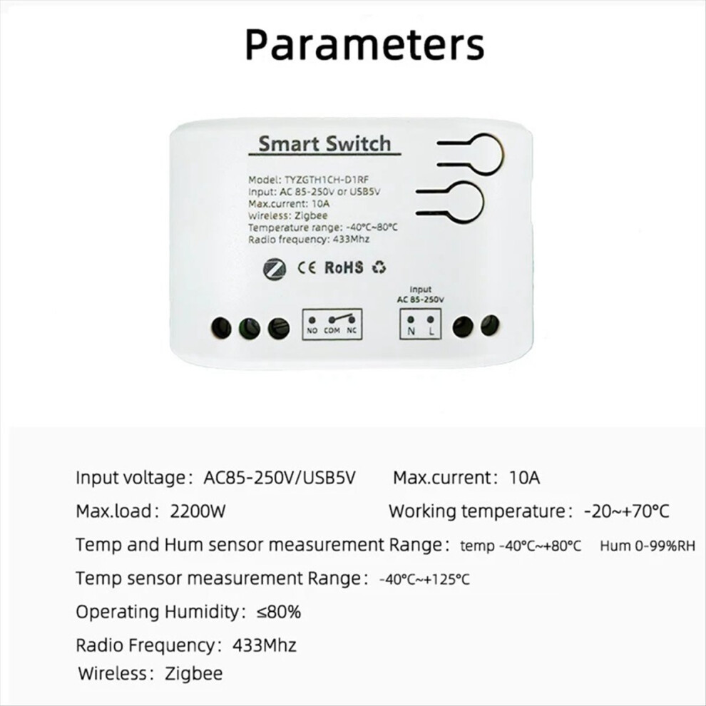 Tuya Zigbee 1 Gang Smart Switch With Temperature Humidity Sensor,Tuya Life App,Passive Dry Contact Relay Ac85-250V 4852299598555
