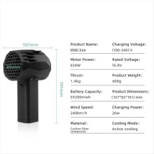 Mini X64 Blower Fan Brushless Motor Powerful 20w Fast Charging Wind Speed 240km/H Handheld Duct