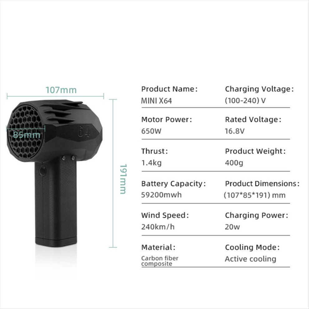 Mini X64 Blower Fan Brushless Motor Powerful 20W Fast Charging Wind Speed 240Km/H Handheld Duct 4852299574849