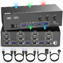 4K@144Hz -Compatible KVM Switch 3 Monitors Computers,2 Displayport Swticher,8K@30Hz,with 4 USB 3.0 EU PLUG