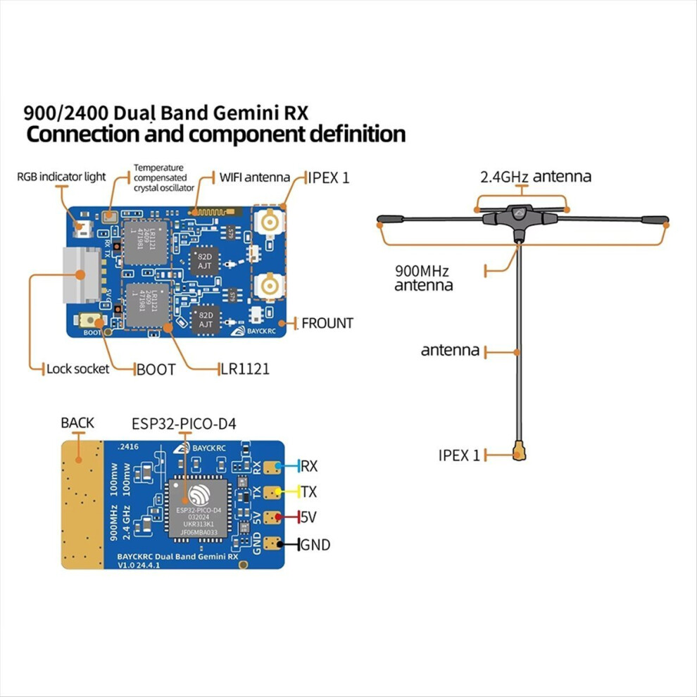 900Mhz 2.4Ghz 915M Elrs Rx Dual Band Gemini Receiver Expresslrs Tcxo For Rc Fpv Racing Long Range Drone 4852299597336