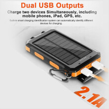 10000mAh Solar Power Bank Outdoor Wild Camping Portable Large Capacity Backup with Compass Rapid Charging