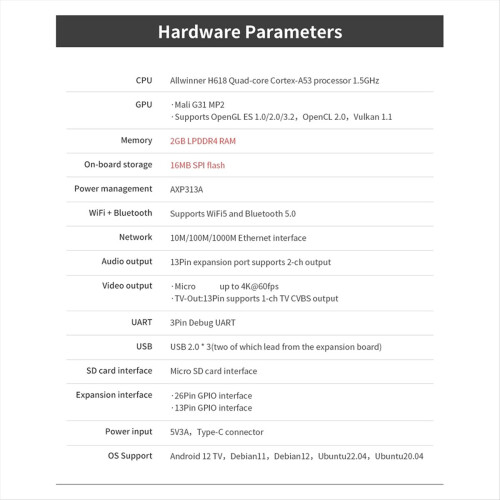 Für Zero 3 Einplatinencomputer 2GB RAM Allwinner H618 Chip Wifi-BT5.0 Zero3 Entwicklung