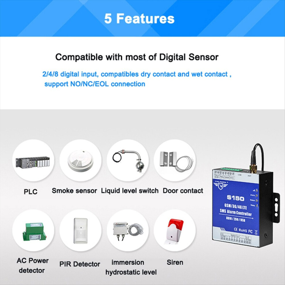 Gsm 2G Rtu Sms Alarm Controller S150 8Din 2Relay Switch Industrial Iot Monitoring System In-Built Version 4852299533525