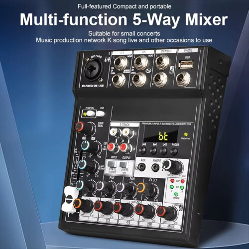 Portable Bluetooth Audio Mixer Console 5 Channels Soundcard USB Play Record Computer Playback Mini Broadcast 1