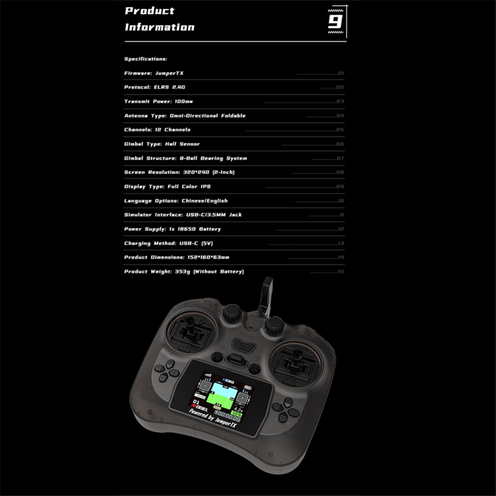 Smart Remote Controller Tx Color Screen Transmitter Hall Sensor Gimbals Elrs 2.4G 100Mw 12Ch For Fpv Rc Drone E Green 4852299522970