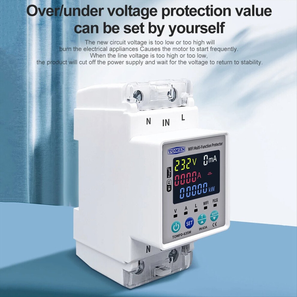 2P 63A 110V 220V Tuya Wifi Switch Kwh Metering Circuit Breaker Timer With Voltage Current And Leakage Protection 4852902541886