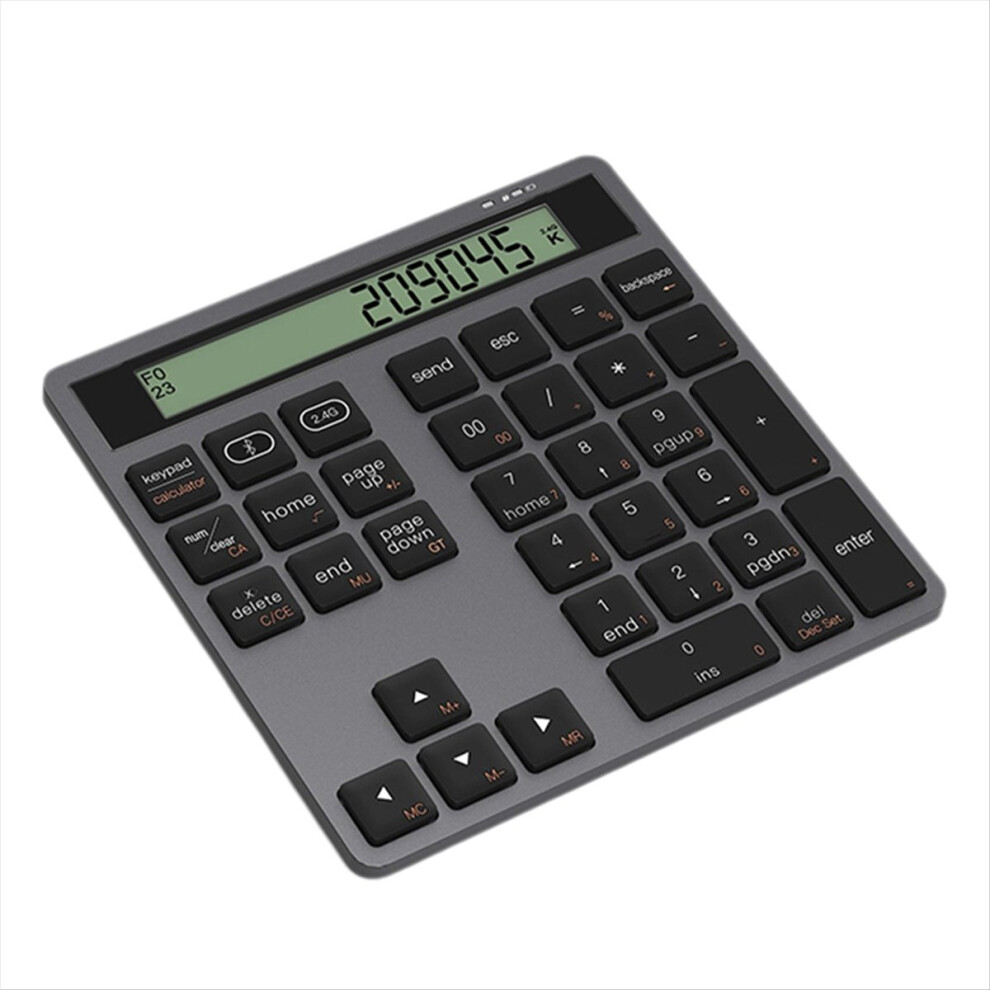 Ergonomic Bluetooth Dual Mode Wireless Numeric Keyboard With Display Calculator 2In1 Number Keypad Grey 4852902554480