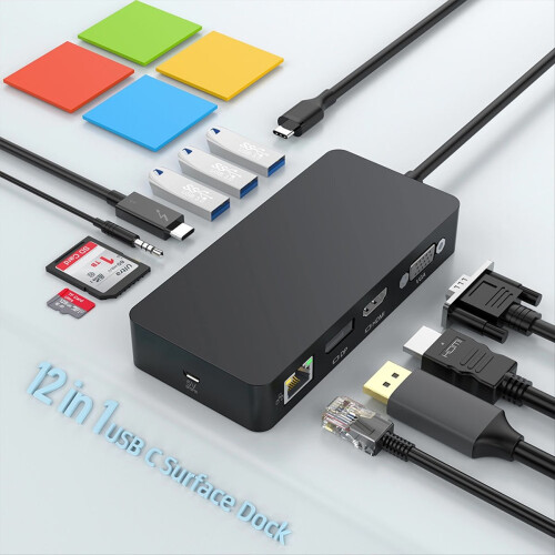 For Pro7/8/9/X/11 Docking Station 12 in 1 Multi-Function Gigabit Network Port 100WPD Power Supply 1