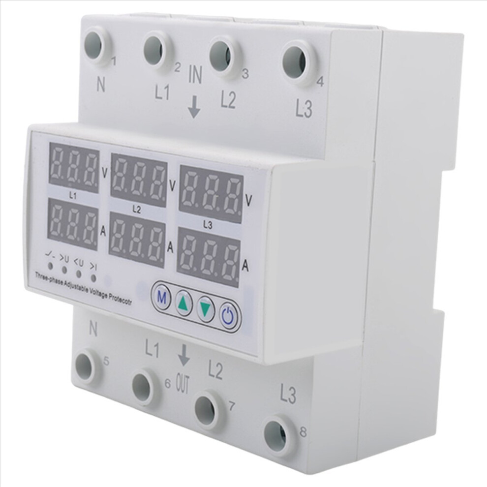 3Phase Adjustable Over And Under Voltage Protector Voltmeter Ammeter Monitor 3P4w Din Rail Current Limit Protection 100A 4852299540981