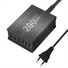 200W GaN-Ladestation 6-Port USB-C-Ladegerät Schnellladung QC PD 3.0 Typ-C Schnell für 12-15 (EU)