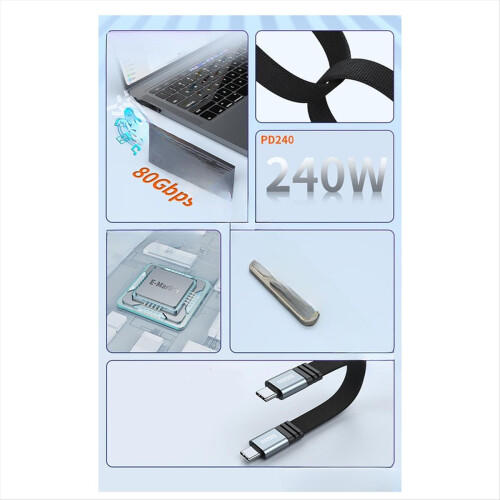 USB4 Dual Type-C Full-Function Data Cable 80Gbps Power Bank Short Line PD240W Fast Charge 15cm Braided Process 2