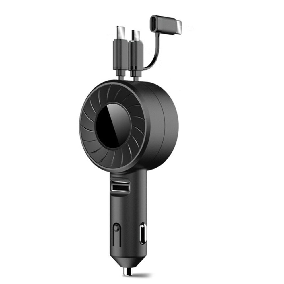 3 In 1 Retractable Car Charger Usb C Cable For Fast Charge Cord Lighter Adapter Black 4852902585545