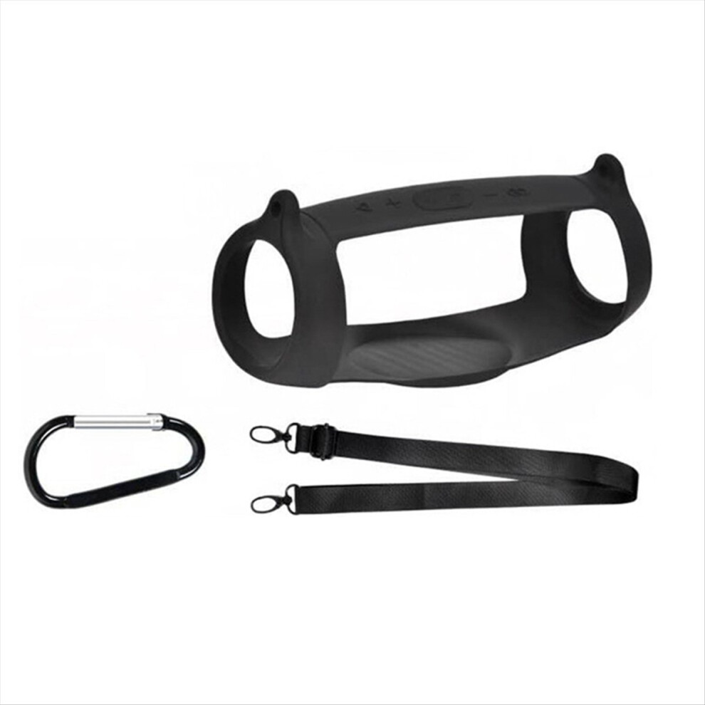 Exogio Black Case Cover For Charge 5 Bluetooth Speaker, Travel Carrying Protective With Shoulder Strap And Carabiner