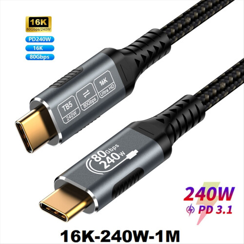 16K Type C Cable USB4 80Gbps PD240W for 5/4/3 Full-Featured Fast Charging USB to Data Transfer 1