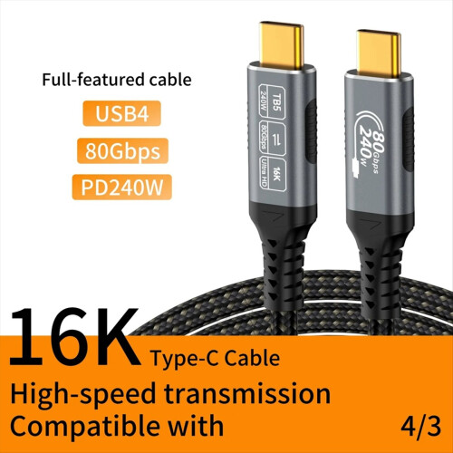 16K Type C Cable USB4 80Gbps PD240W for 5/4/3 Full-Featured Fast Charging USB to Data Transfer 2