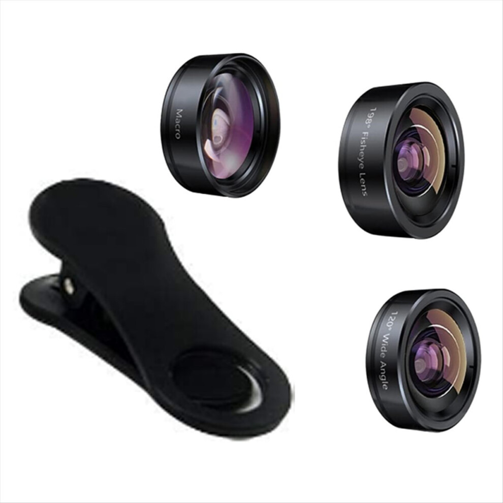 Phone Camera Lens 3 In 1 Kit 198 Fisheye 120 Super Wide Angle 20X Macro For Most Smartphones Exogio