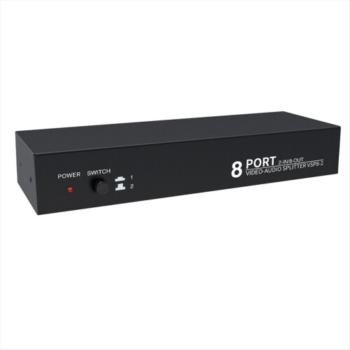 AV Splitter 2 in 8 Out Composite Video Way 3 Amplifier Distributor Switcher Box