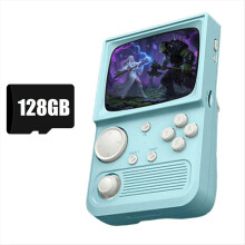 R36T Retro-Handheld-Spielkonsole, 128 GB, 20.000 Spiele, 3,5-Zoll-IPS-Bildschirm, tragbarer Videoplayer im Taschenformat, türkis