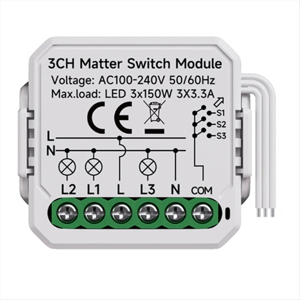 3 Gang Matter Wifi Switch Module Smart Home Relay Automation Breaker Work With 3Ch 4852710053939