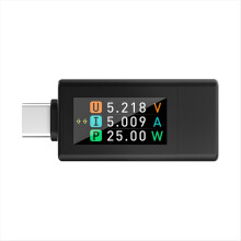 KWS-1902L Typ-C Strom- und Spannungsmonitor 4–30 V 0–8 A Farbdisplay Ampere-Volt-Amperemeter-Detektor Stromausfall-Speicher Schwarz