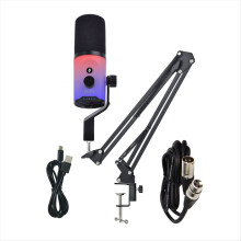 Dynamisches Dual-Mode-Mikrofon (XLR/USB) mit Kopfhöreranschluss, RGB-Beleuchtung und Mikrofonarm für Podcast-Aufnahmen, Gaming und Live-Streaming