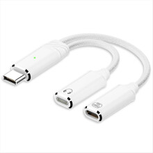 2-in-1 USB-C-auf-Audio-Adapter, USB-Kopfhörerstecker-Buchse-Konverter, Weiß