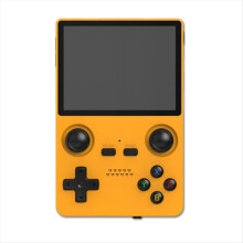 X35S Open Source Handheld-Konsole, 3,5 Zoll IPS, Mini-Nostalgie-Spielkonsole im Retro-PS1-Stil – Gelber Rahmen