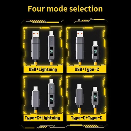 4 in 1 Silicone Data Cable 66W PD USB Fast Charging LED Digital Display Cord for Phone 2