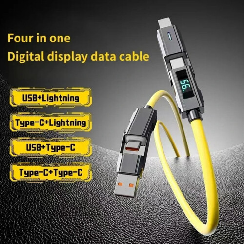 4 in 1 Silicone Data Cable 66W PD USB Fast Charging LED Digital Display Cord for Phone 1