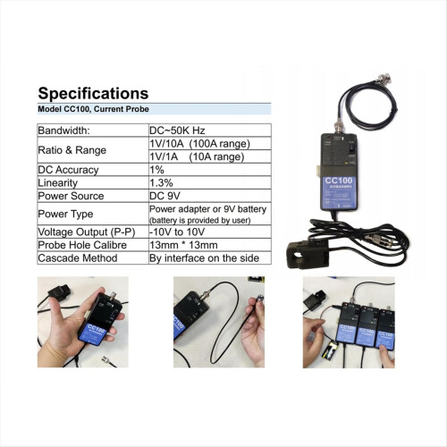 Oscilloscope Current Probe(Current Clamp), Model CC100, DC-50KHz, Universally for Probe 2