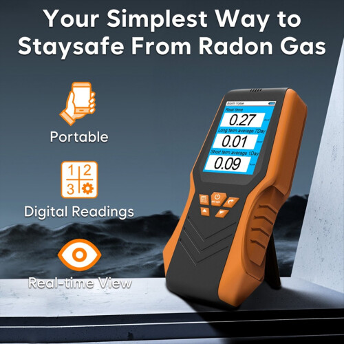 Handheld Radon Detector Accuracy Real Time Long Short Term Average LCD Display Test Kit for Home School 1