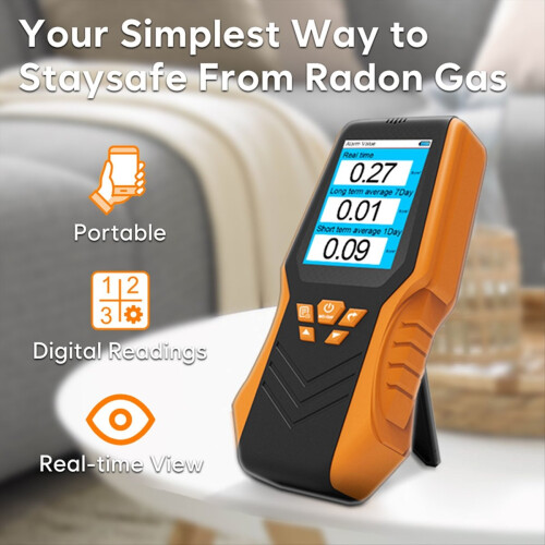 Handheld Radon Detector Accuracy Real Time Long Short Term Average LCD Display Test Kit for Home School 2