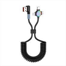 3 in 1 Spring USB Charge Cable RGB 6A Type C Micro-USB Fast Charging Data B