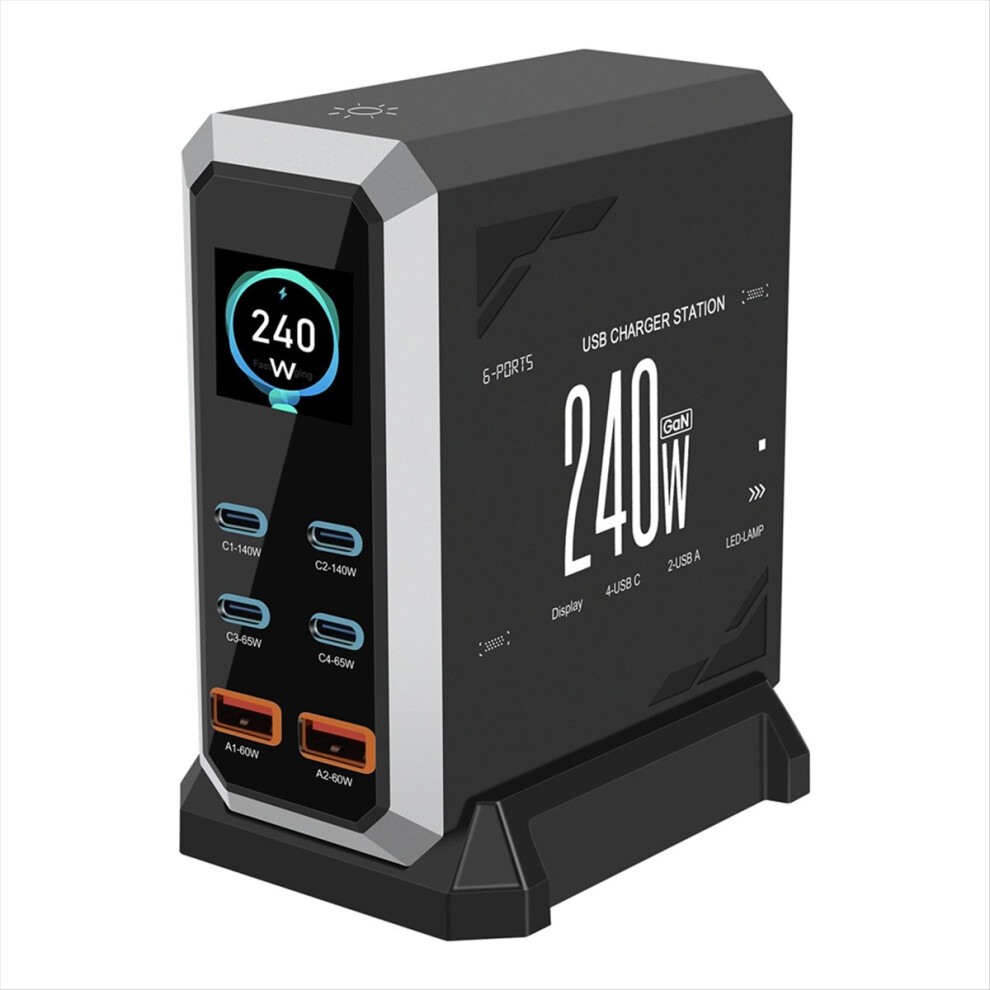 240W Fast Usb C Gan Â¢ Pro Charger Block With Dynamic Display 6 Port Charging Station Pd3.1 For Notebook Eu-Plug 4852710068230
