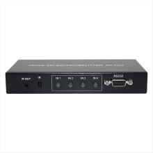 3G-SDI/HD-SDI Splitter-Switch (4 Eingänge, 2 Ausgänge, 4x2 SDI-Verteiler) mit Fernbedienung, RS232-Zentrale und EU-Stecker