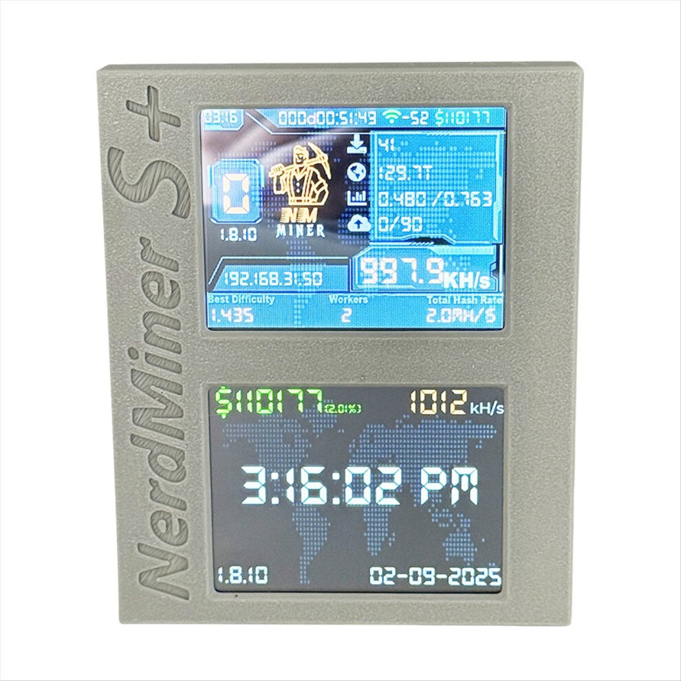 Photos - Laptop Bag Nerdminer S+ Solo Miner Dual Screens 2x1060KH/S Mining/Time/Coin Price Display BTC Crypto Win 3.125