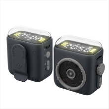 Mini-Bluetooth-Lautsprecher mit magnetischem Clip, Zeitanzeige, HiFi-Sound, kabelloses Nachtlicht, MP3-Player, Freisprechfunktion, Schwarz