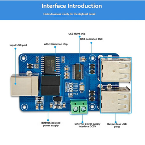 4-Way USB Isolator 1500V ADUM3160 Module Coupling Protection Board to Isolation Compatible 2.0 2